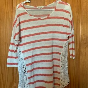 Off White and Orange Striped Shirt